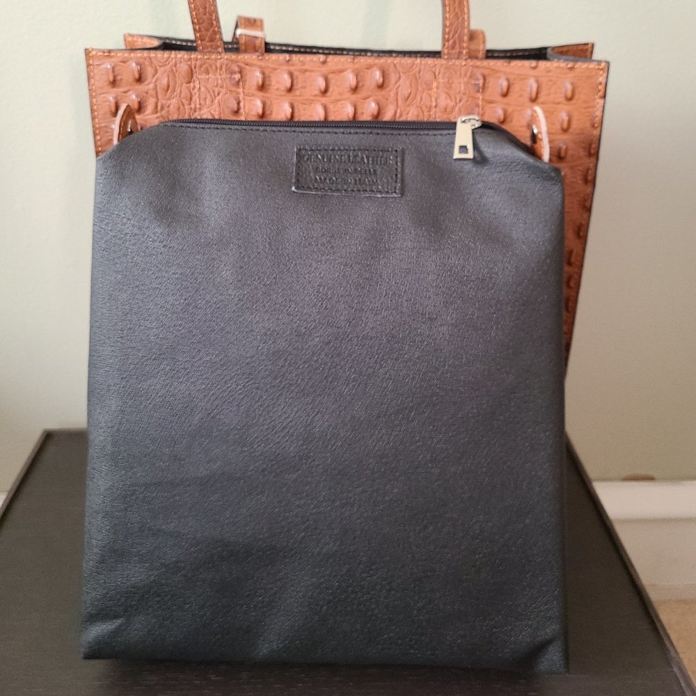 Giulia Massari Embossed Leather Top Handle Tote - Picture 7 of 10